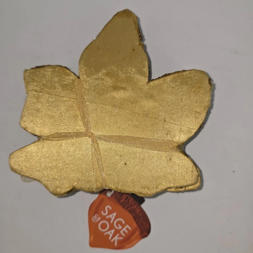Sage & Oak Beaded Leaf Coasters Set of 4 Green Gold Autumn Fall Harvest Decor